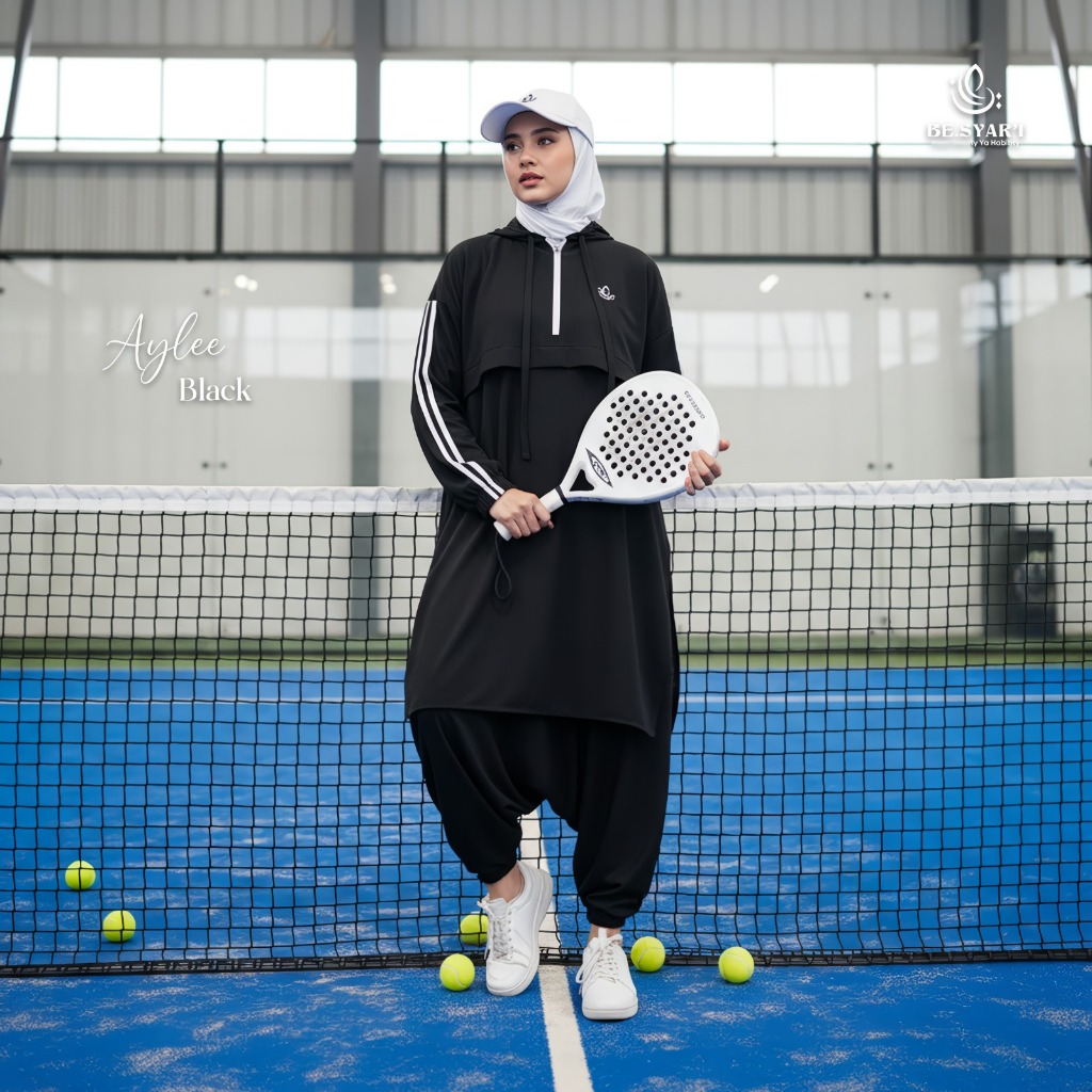BE.SYAR'I - Aylee Setelan Olahraga Muslimah Syari Hoodie Premium – Gamis Sport Hijab Longgar Adem