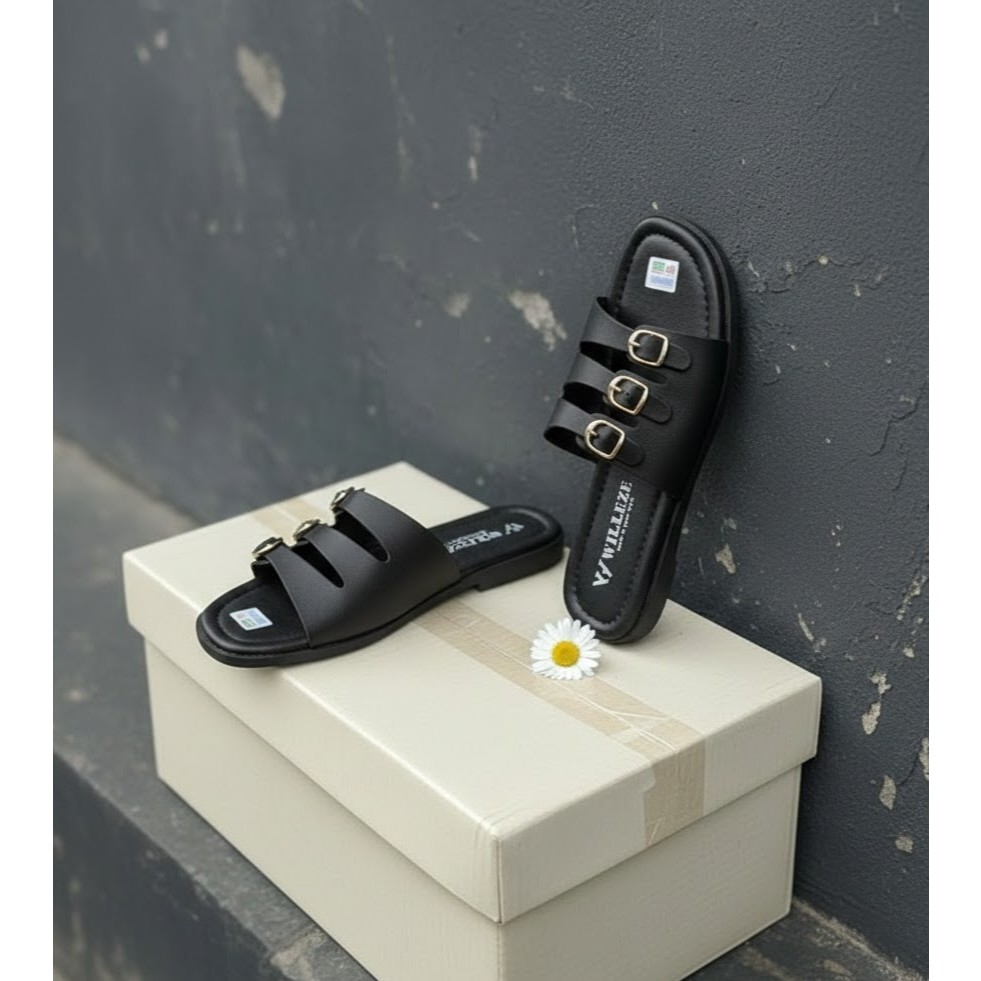 Sandal Wanita Bata Flat Gesper Cantik Trendy Sendal cewek teplek slip on Terbaru