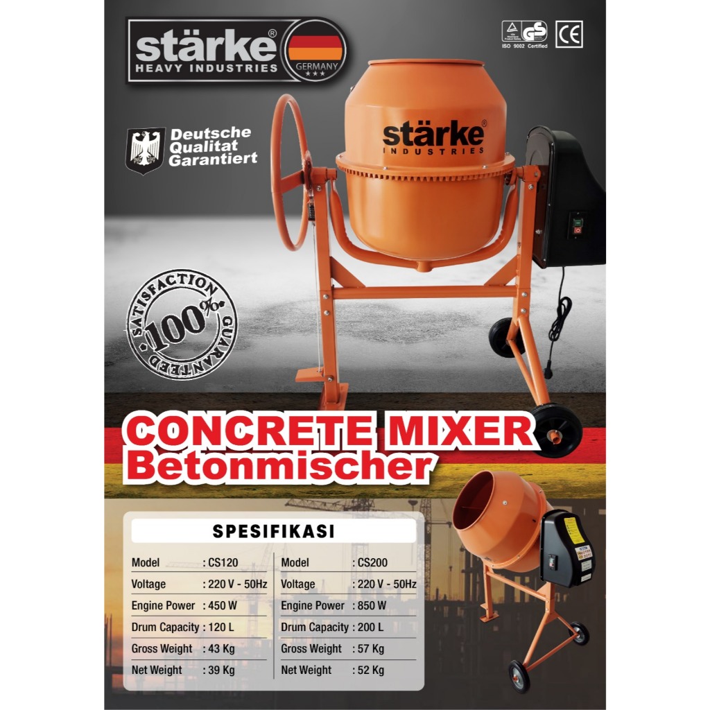 STARKE CS200 Mesin Molen Listrik / Molen Mini 200L / Concrete Mixer