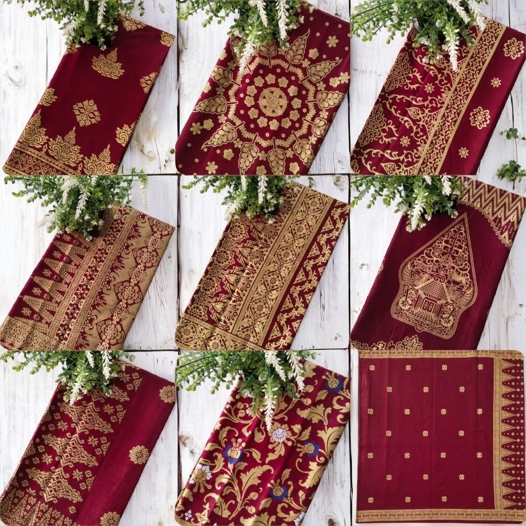 kain batik Prada emas warna marun