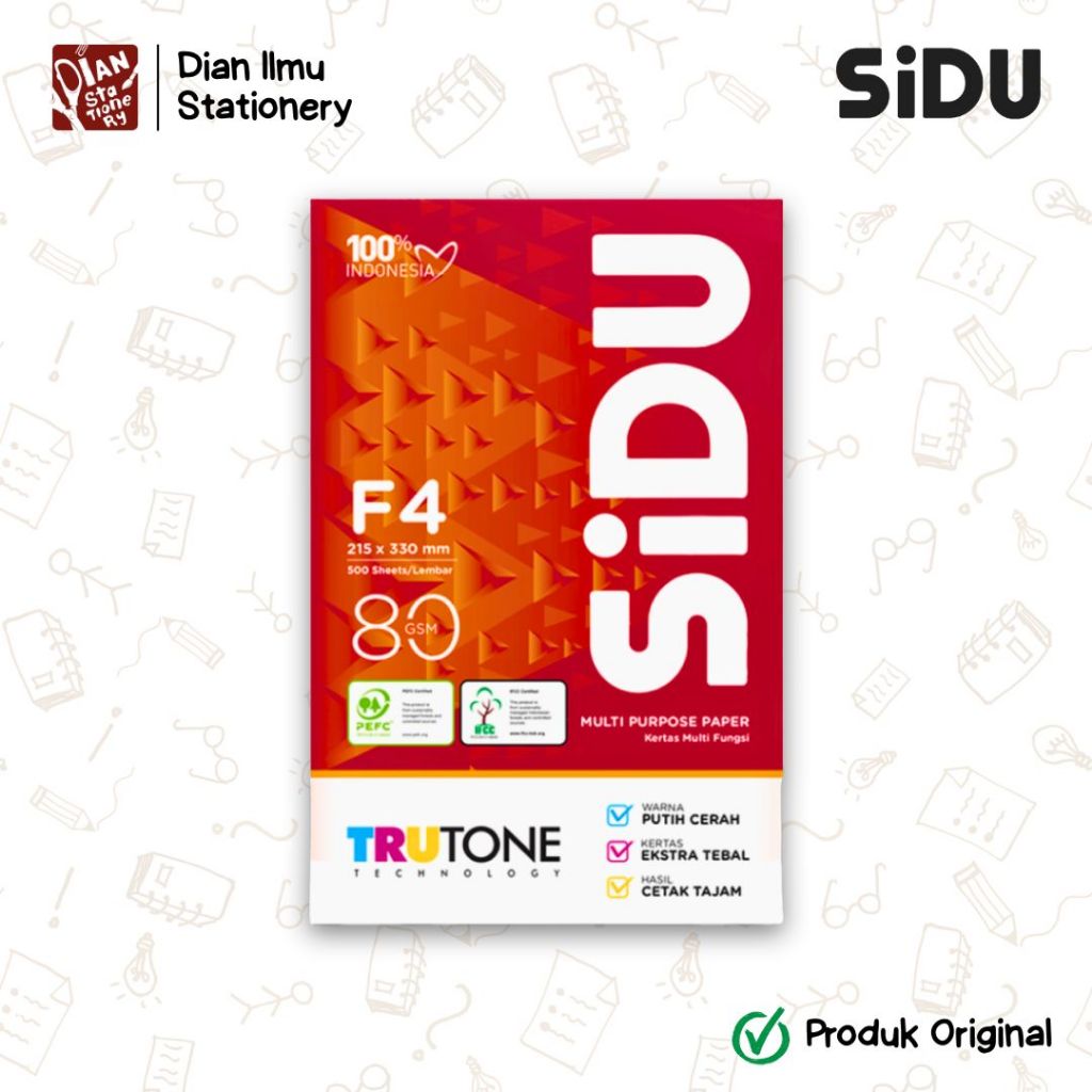 Kertas HVS F4 Sidu 80 gsm 500 lembar/1 Rim | Kertas Print A4 70 gram Untuk Segala Printer dan Fotoko