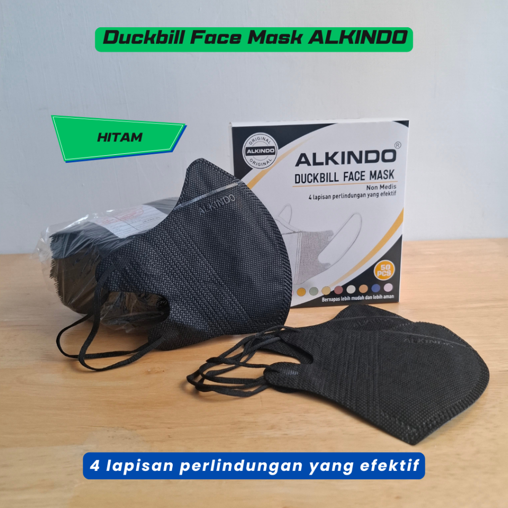 Masker Duckbill Face Mask ALKINDO Warna Hitam Isi 50 pcs