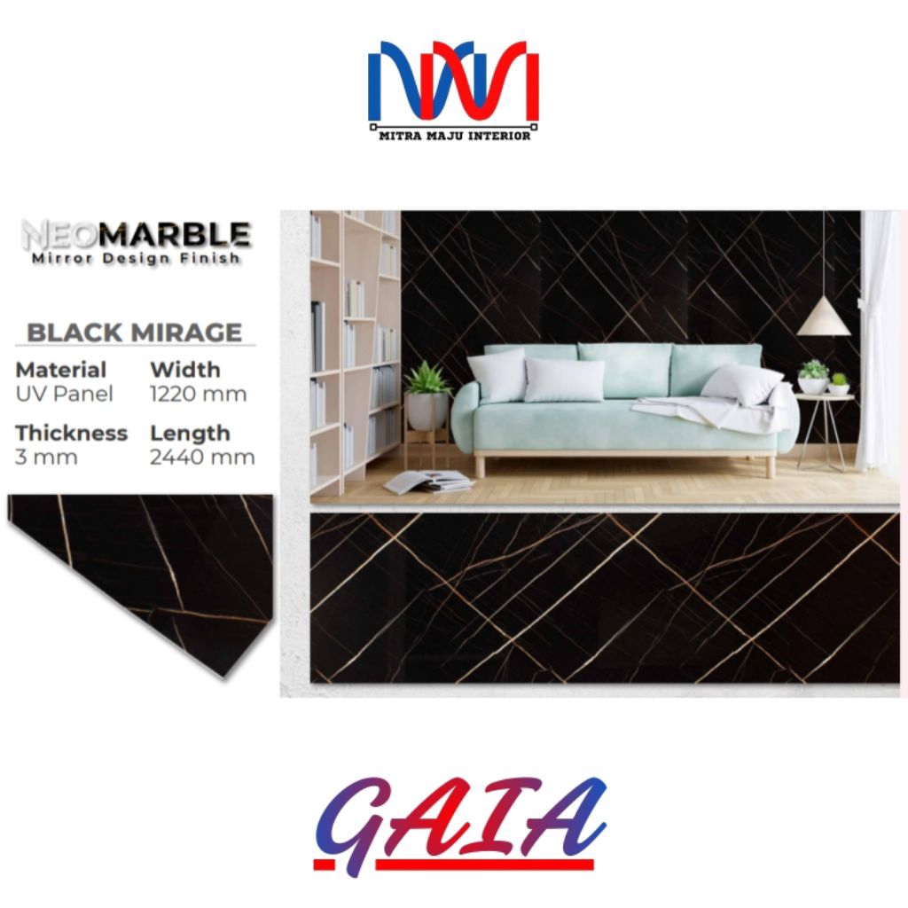 NeoMarble Black Mirage PVC Panel Papan Lembaran Motif Corak Marmer Interior Dinding