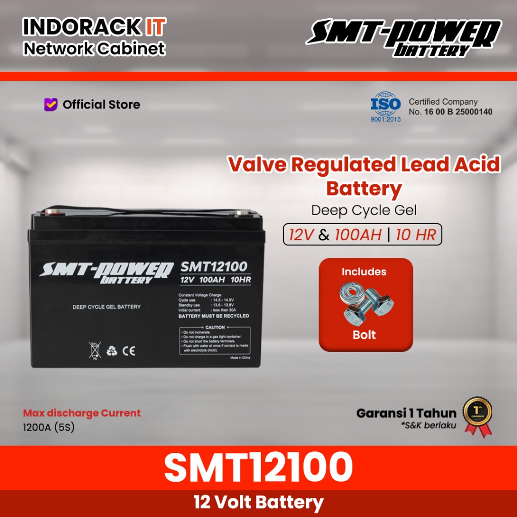 Battery 12V 100AH Baterai Aki Kering UPS SMT POWER SMT12100