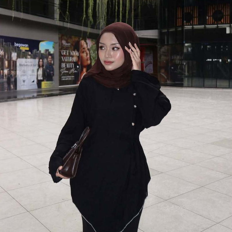 Terbaru Pola Wear Tunik Wanita Linen Kancing Side Bottom Long Asimetris Aruna
