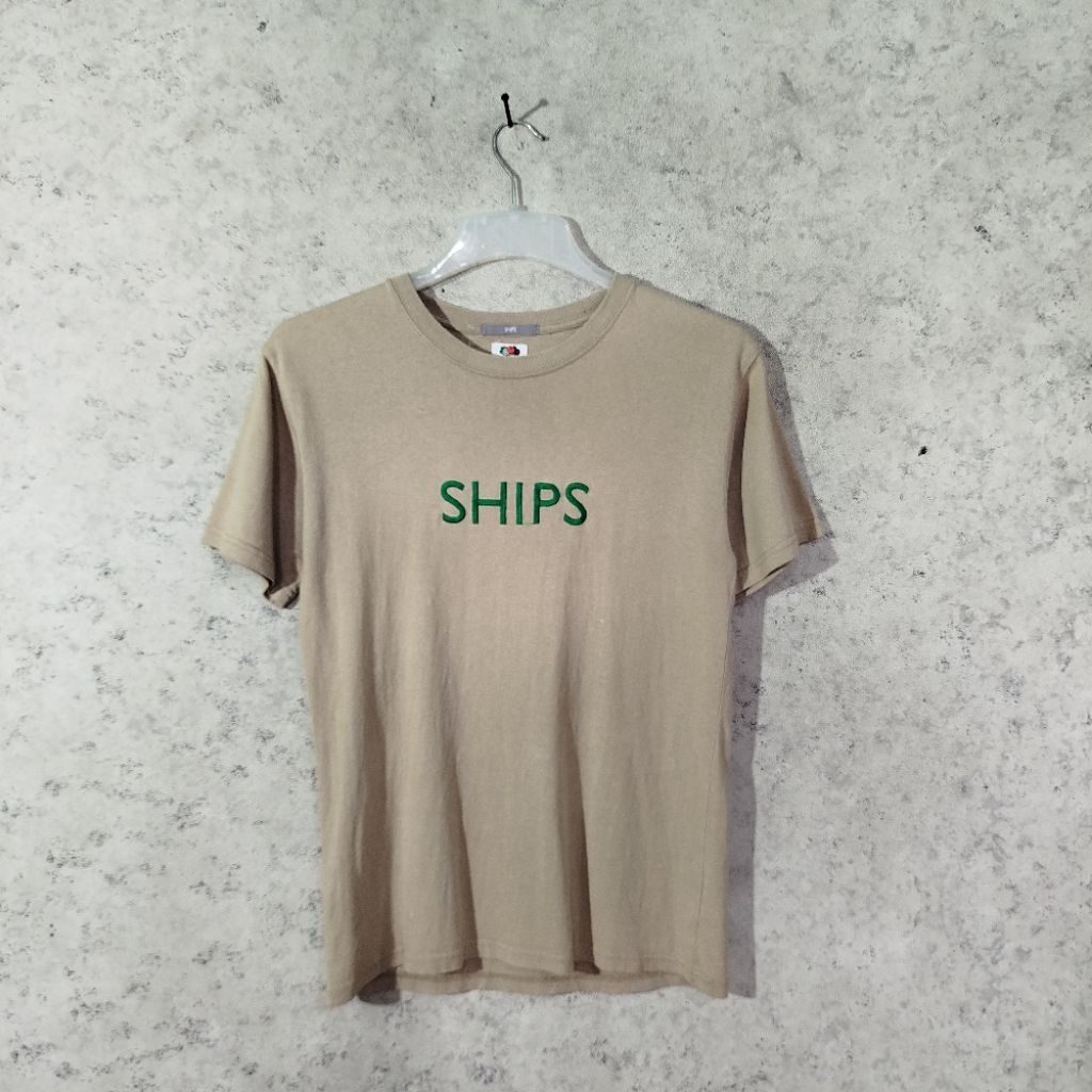 Kaos lengan pendek pria SHIPS By FRUIT OF THE LOOM T-shirt Casual Bir Logo Bordir depan simple Size 