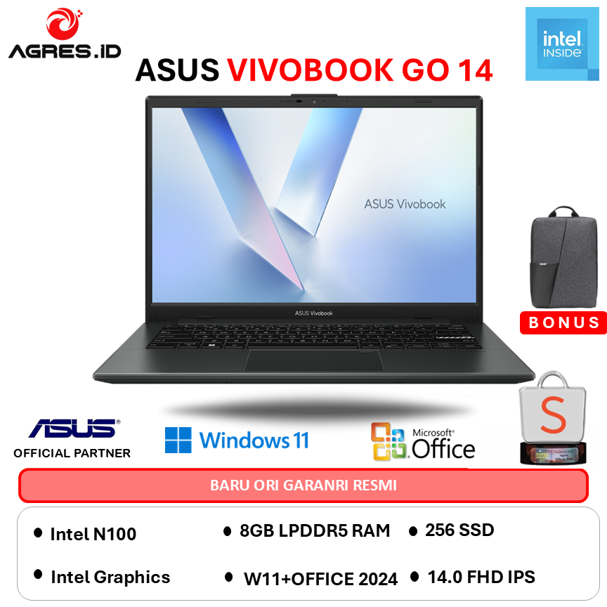 ASUS VIVOBOOK GO 14 E1404GA INTEL N100 - RAM 8GB 256GB W11+OHS 14.0FHD IPS -VIPS1821M