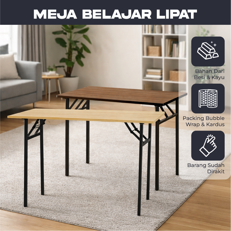 Meja Lipat Portbale Meja Kerja Kayu Meja Belajar Meja Komputer Rangka Besi Kokoh Dan Kuat