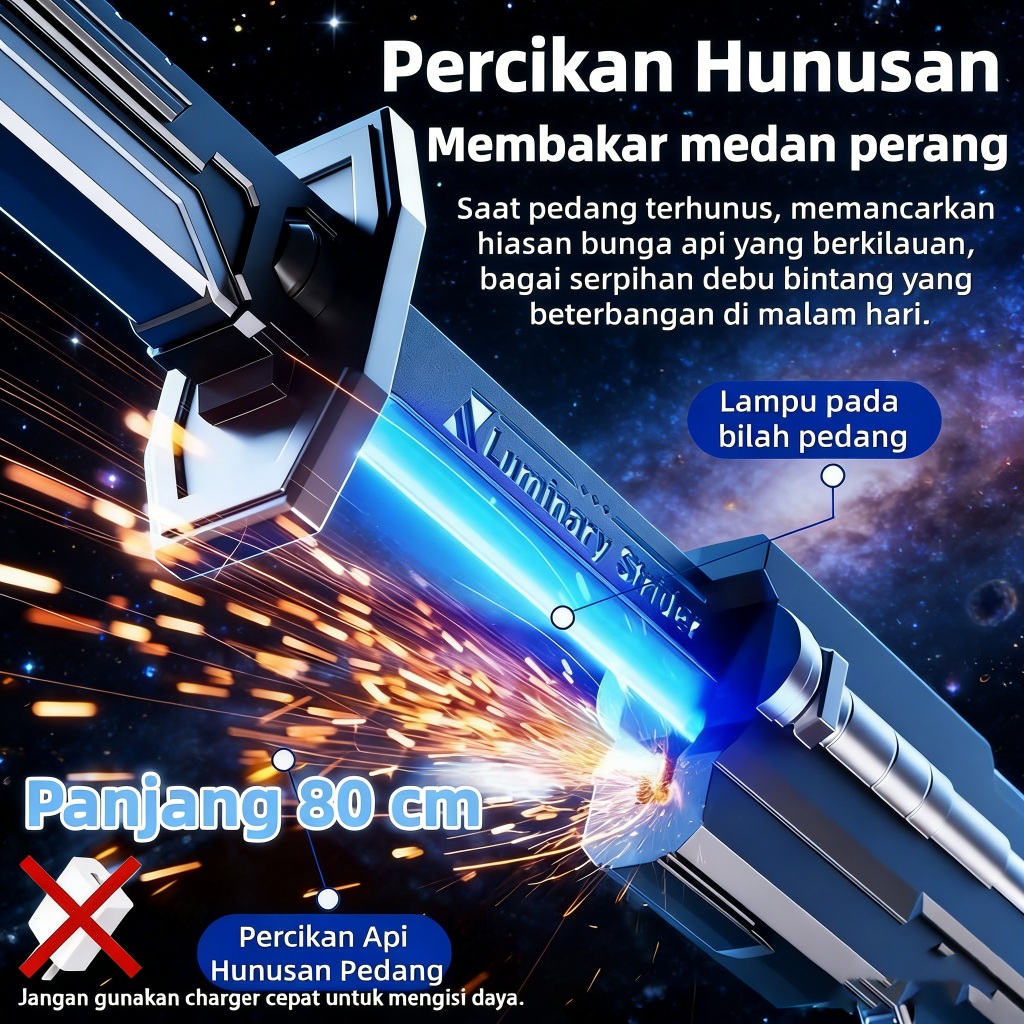 Pedang Mainan Nyala dan Bunyi Efek Api Kabut Elektrik Bisa Diisi Ulang 7 Warna Cahaya Hadiah Anak