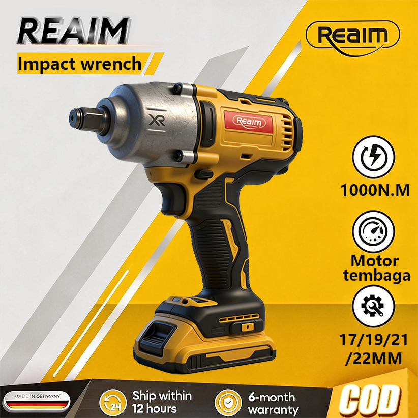 Reaim Impact Wrench Brushless 1500N/M bor baterai bor listrik impact