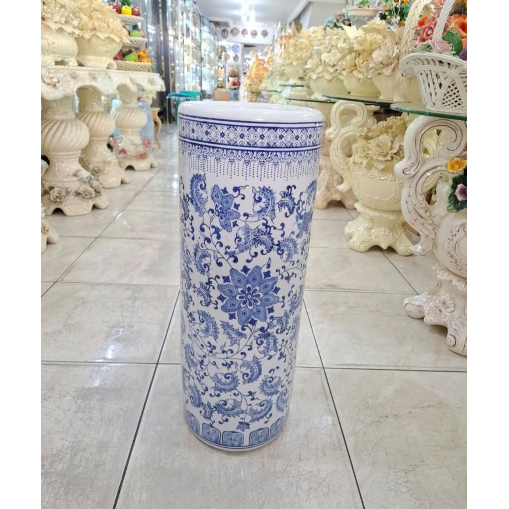 Tempat payung besar tinggi 60 cm keramik biru putih /vas guci bulat sudut Wajib tambah order packing