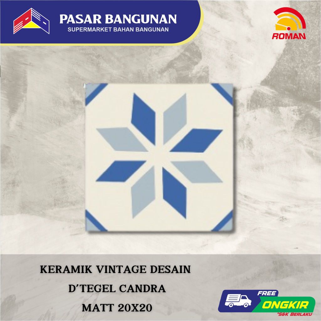 Keramik Tegel Motif Vintage ROMAN d'Tegel Candra 20x20 Grade A RPA20207026 Archipelago Series