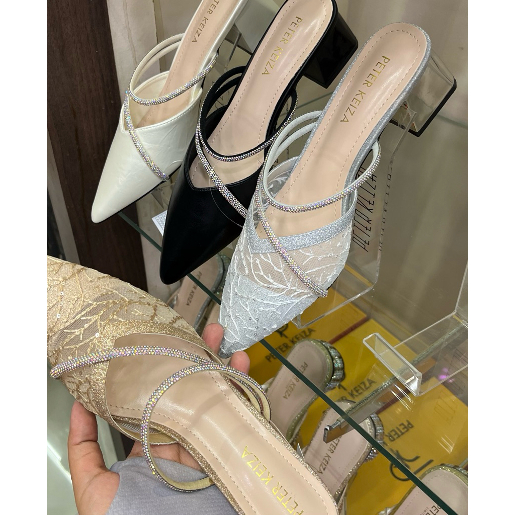 Peter Keiza High Heels / Heels Wisuda Preloved / Heels Silver Abu-Abu Muda