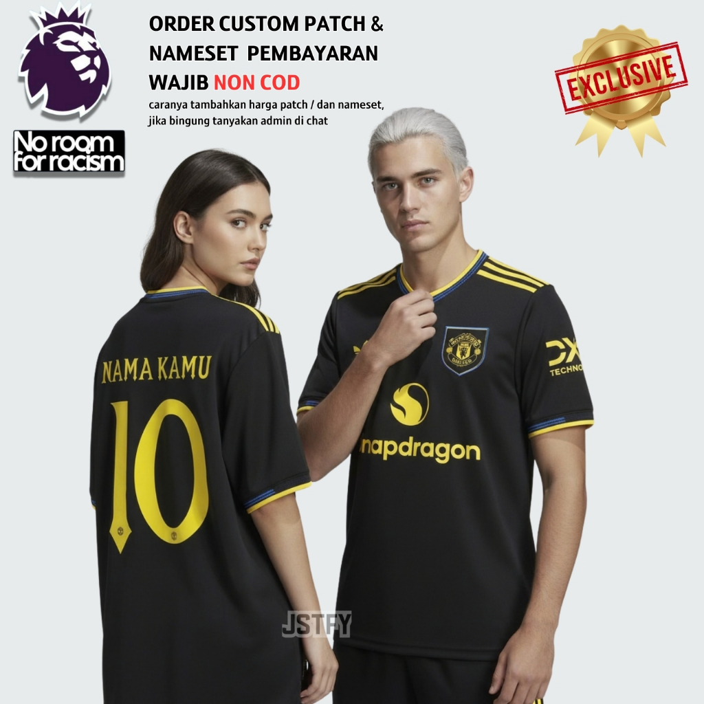 Jersey Mnchstr untd 3RD 2025 2026 Baju Bola MU Third Hitam Pasang Custom Sablon Nama Nomor Punggung 