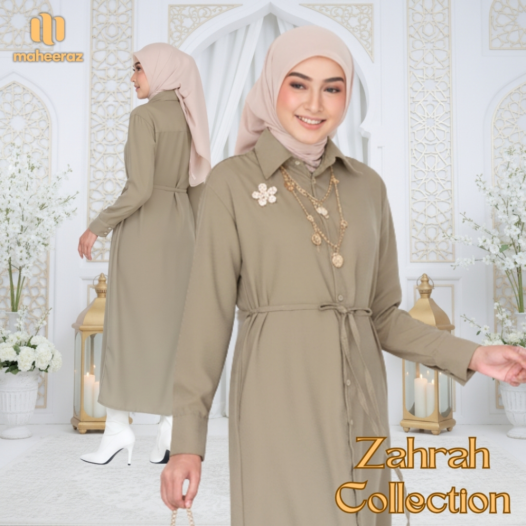 Maheeraz Dress Zahrah Gamis Wanita Lebaran 2026 Hijau Sage Green
