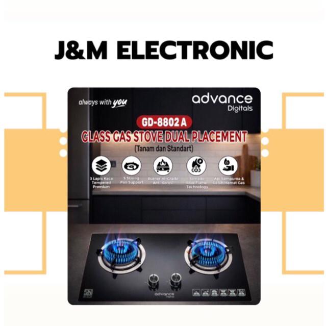 ADVANCE kompor tanam gas 2 tungku Advance GD-8802 A kompor tanam 2 tungku advance kaca