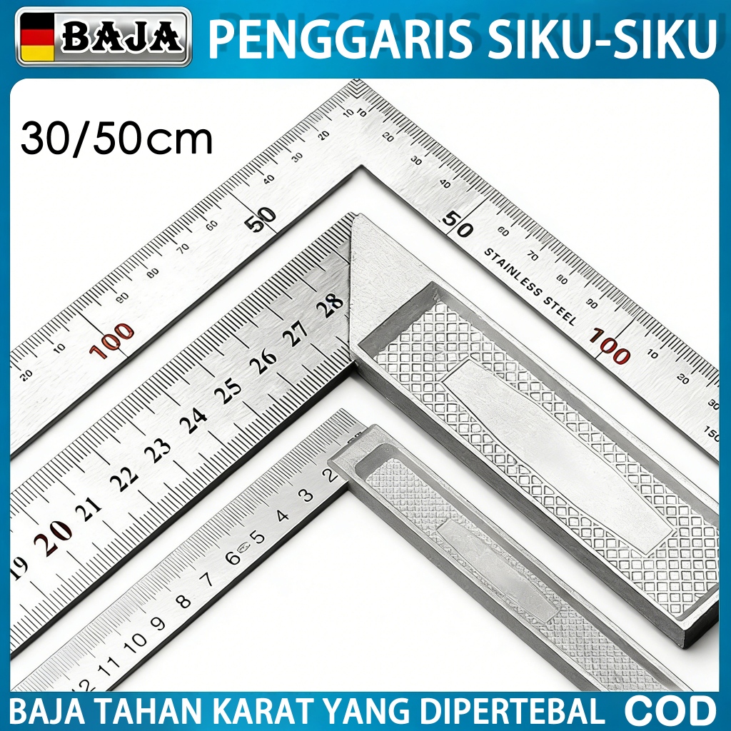 Penggaris Siku L 30CM /50CM Mistar Garisan Siku Tukang Stainless Steel