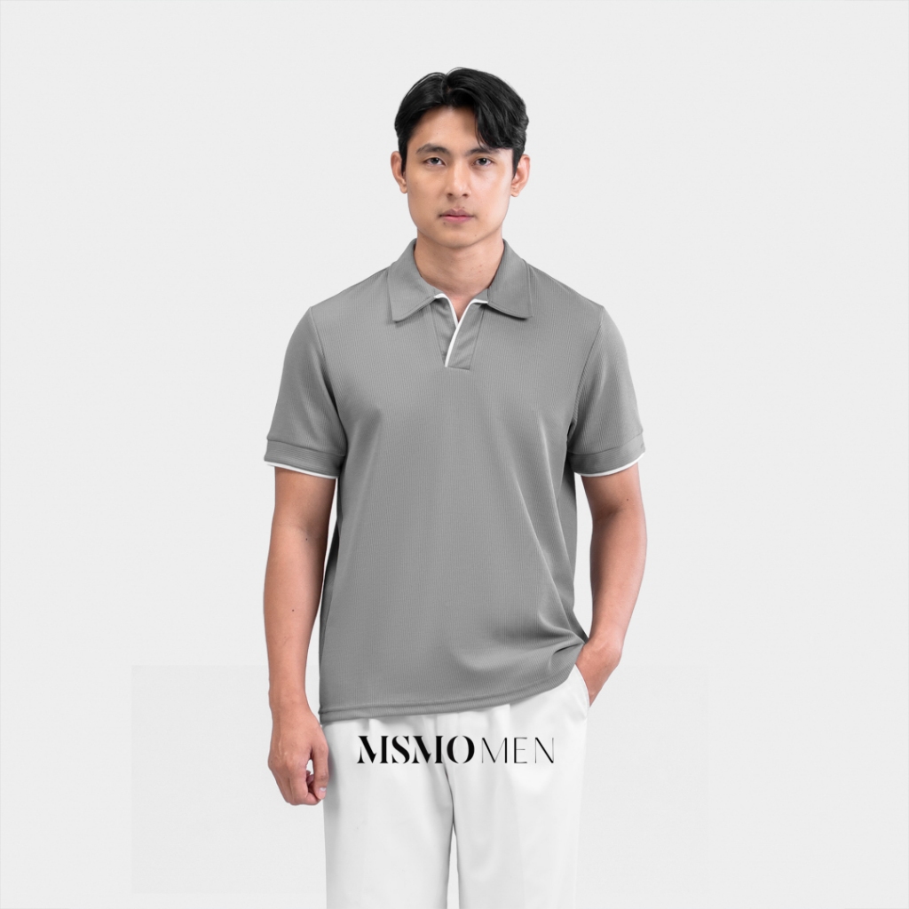 MSMO Men Renald Collar Shirt in Grey Atasan Pria Kaos Polo Kerah warna Abu abu