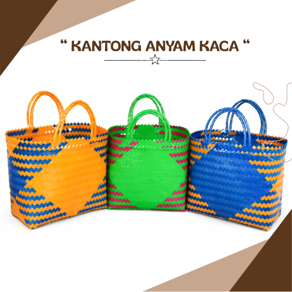 Keranjang Belanja Anyaman Plastik Kaca Glosy Kantong Belanja Tas Lurik Belanja Jadul S L M XL