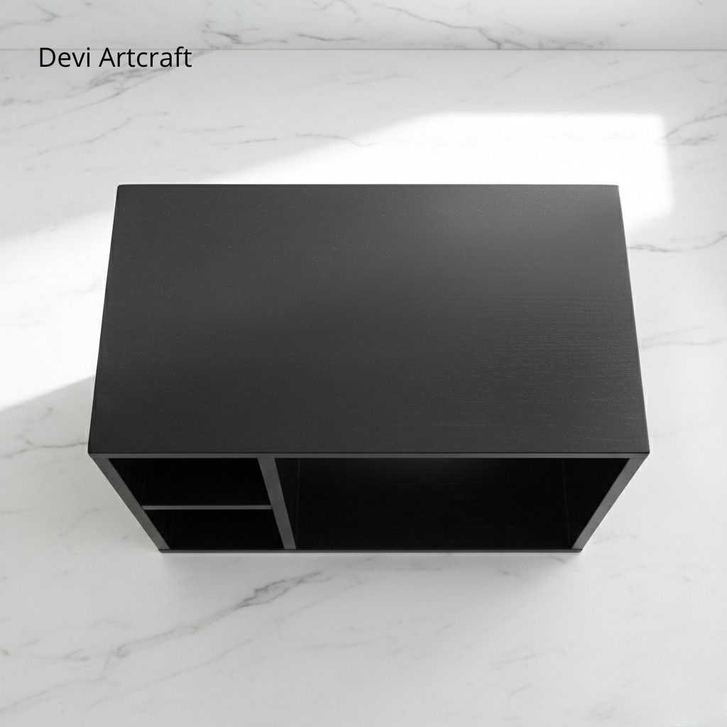 Meja Printer Kayu Jati Solid Hitam | Rak Printer Minimalis Kuat untuk Kantor & Fotocopy