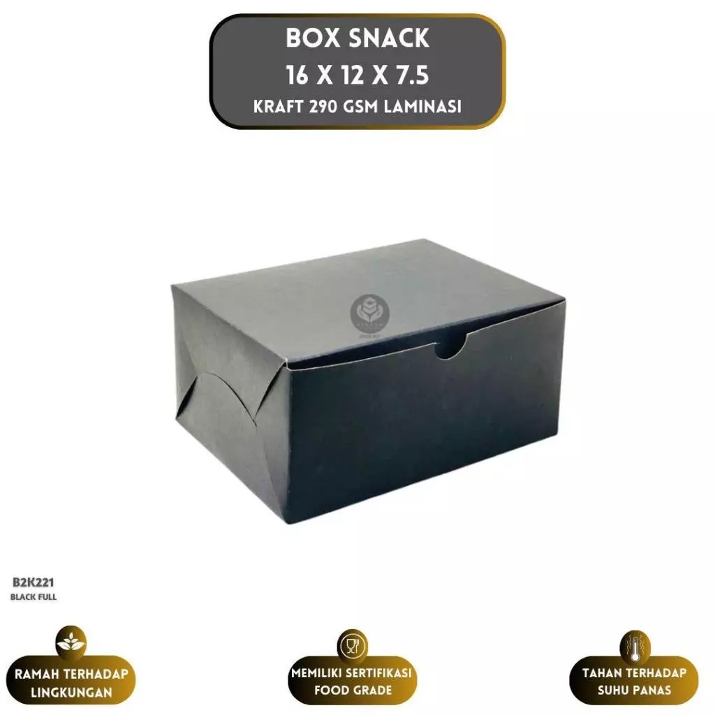 Snack Box 12x16 Warna Hitam Laminasi  (B2K221-16X12X7.5 Cm)