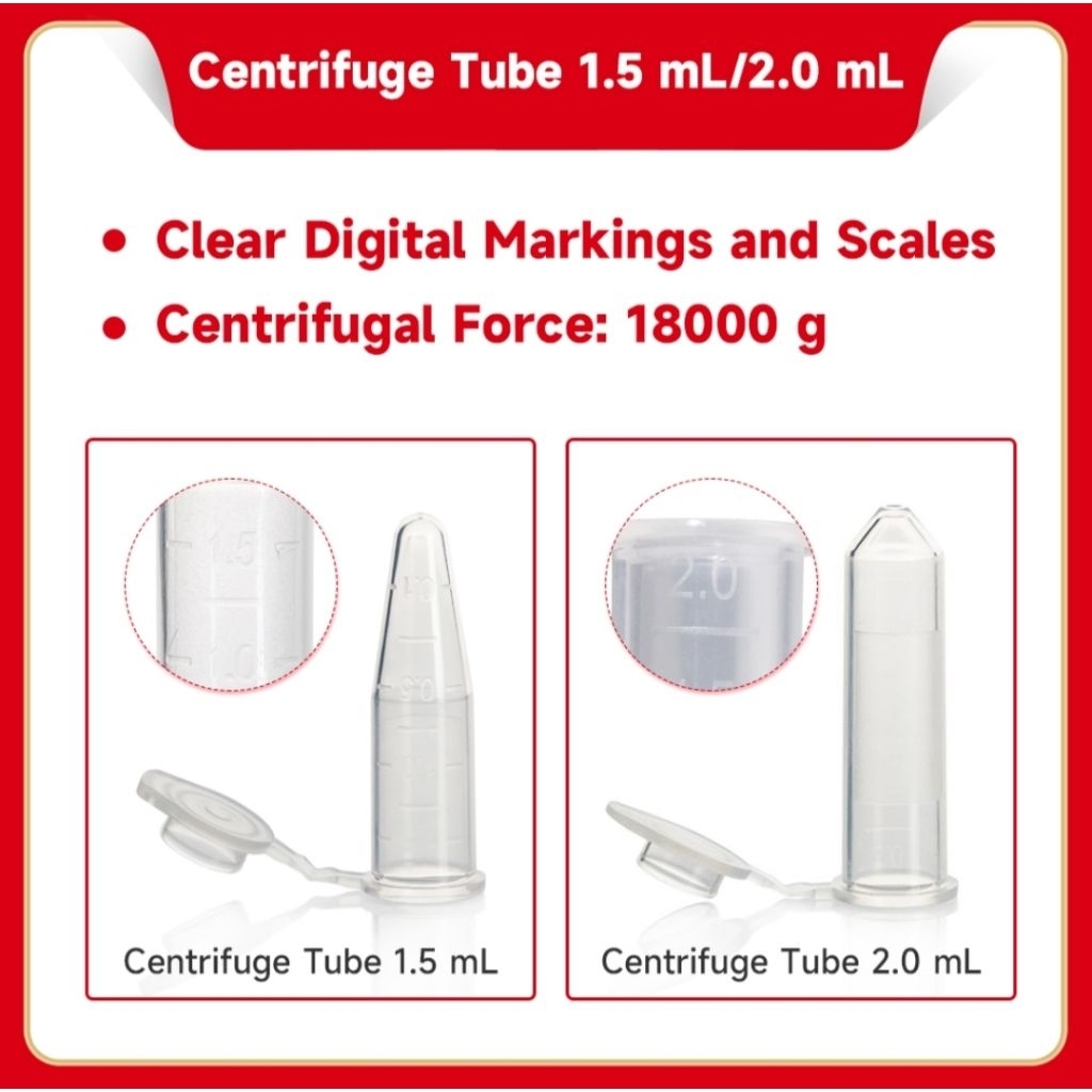 Centrifuge Tube 2.0mL ( DNase&RNase Free) Sterile, Vial Tube Tabung
