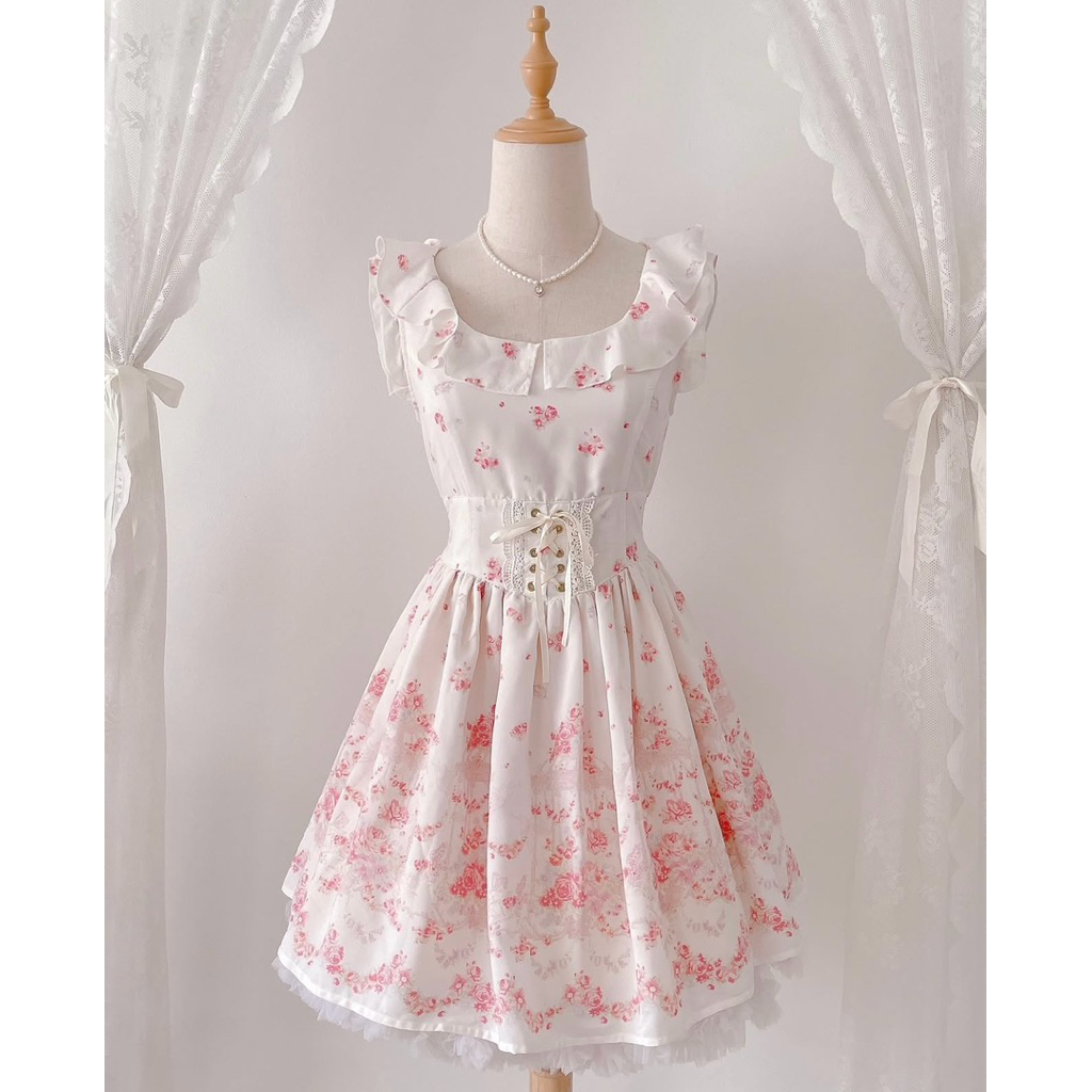 Liz Lisa Mermaid Rose Vintage Dress Backless Kawaii Lace Floral Pink Coquette Dollette Petite Mini D