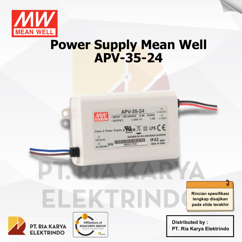 POWER SUPPLY LED DRIVER MEANWELL APV-35-12 | APV-35-24 , 12V 24V Original Bergaransi Resmi