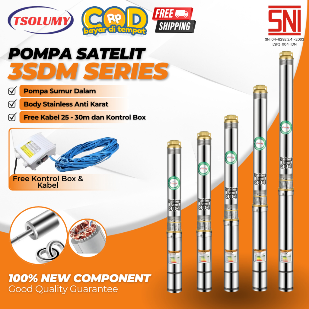 Tsolumy Pompa Bor Sumur Dalam Satelit 3SDM Series 250–1100 Stainless Steel 304 Pompa Sumur Dalam