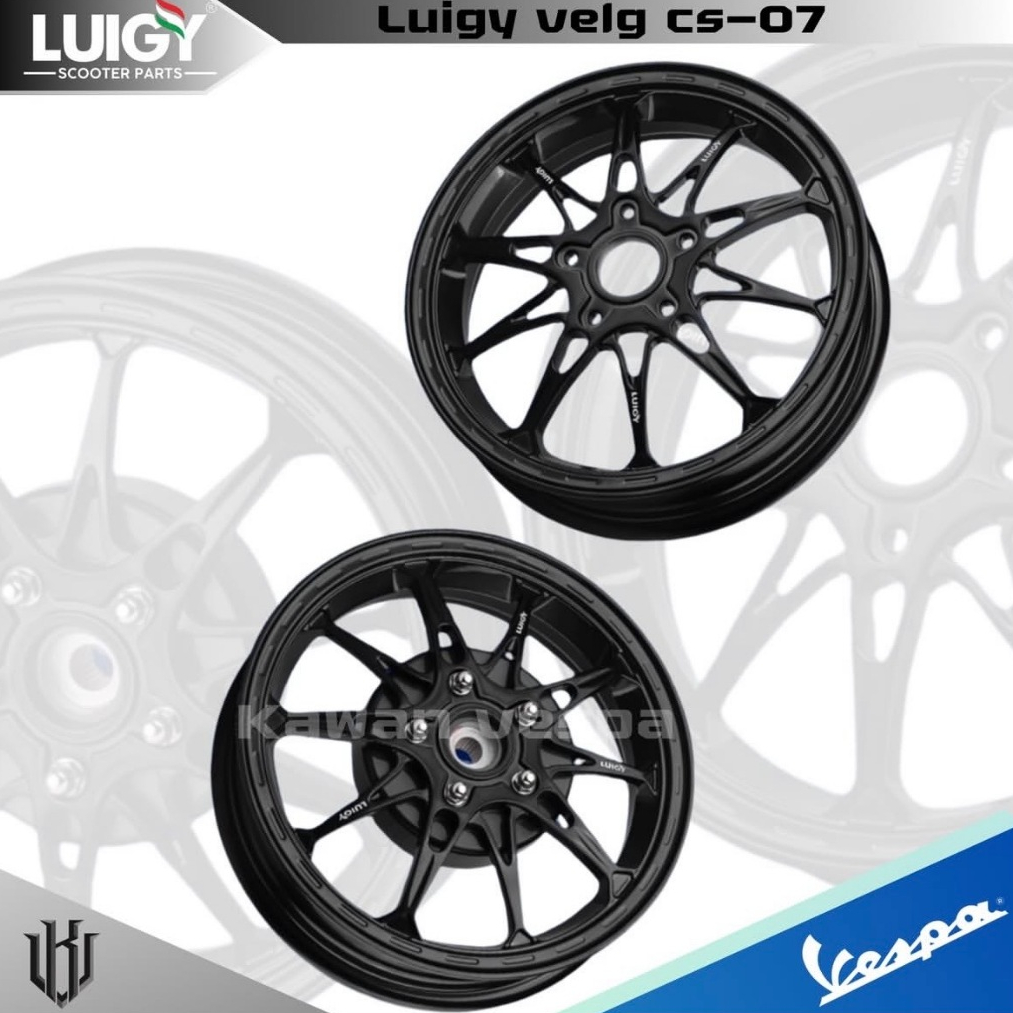 Luigy velg CS-07 Black model Velg MK factory M10 untuk vespa Matic Sprint Primavera S125 LX GTS
