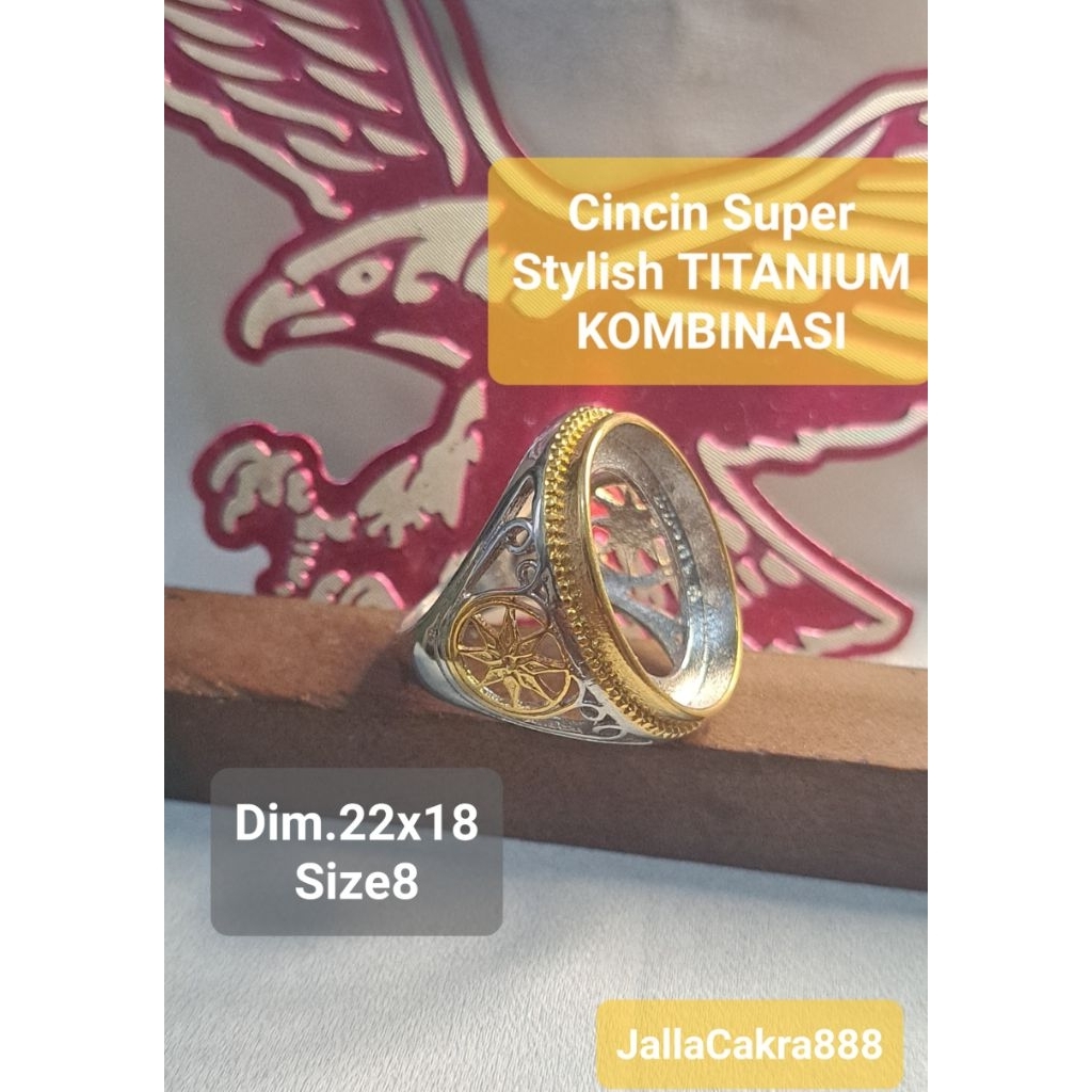 RING Stylish CINCIN TITANIUM SUPER Kombinasi Stainless Untuk Batu Permata dan Batu Akik Emban Pria C