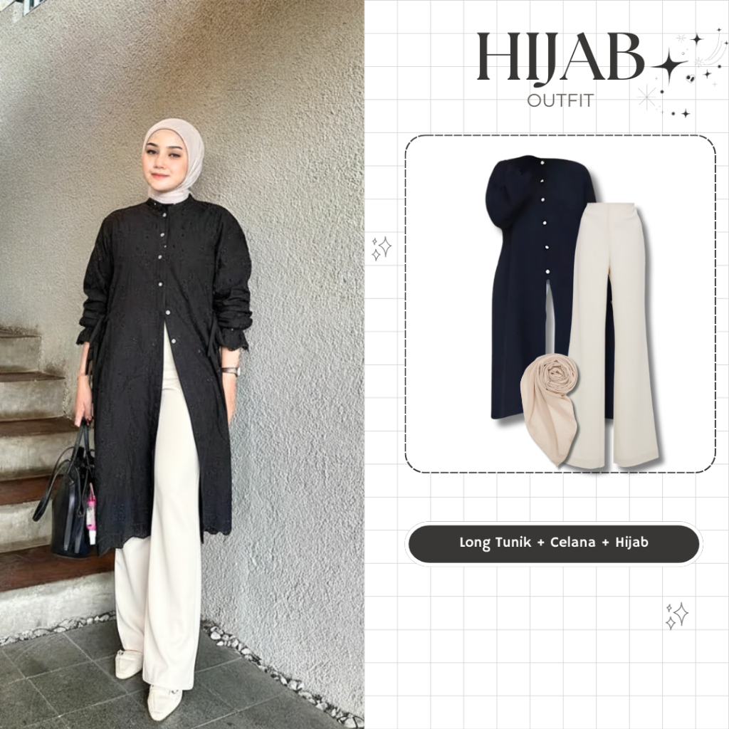 Set Tunik Lebaran Ootd Hijab Style ( Celana Cutbray,Malaya Long Tunik,Bella Square) - KHS105