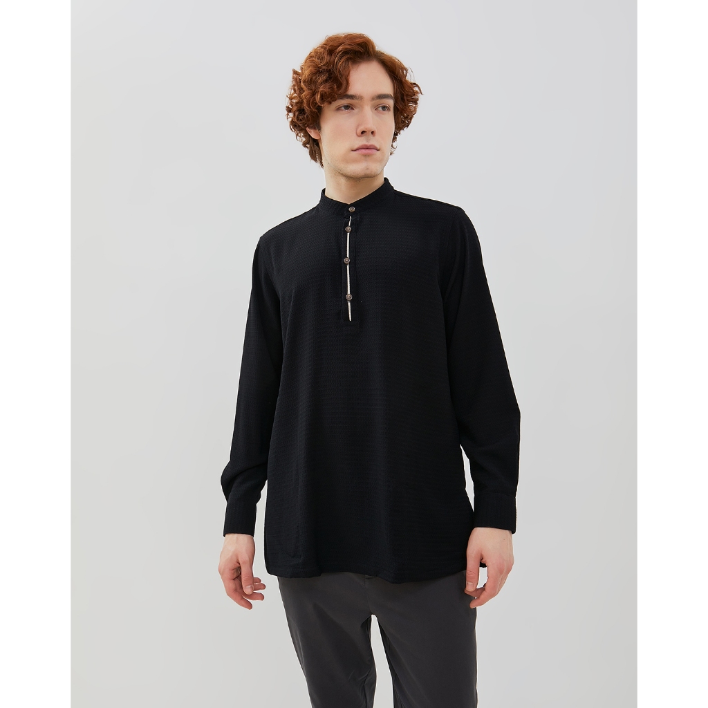 VALINO Kemeja Koko Kurta Hitam Pria - V-ECEA01-B9