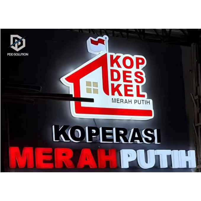 Neon Box Koperasi Merah Putih Akrikik Galvanis LED Awet Custom Ukuran | Neon Box LED KOPDESKEL