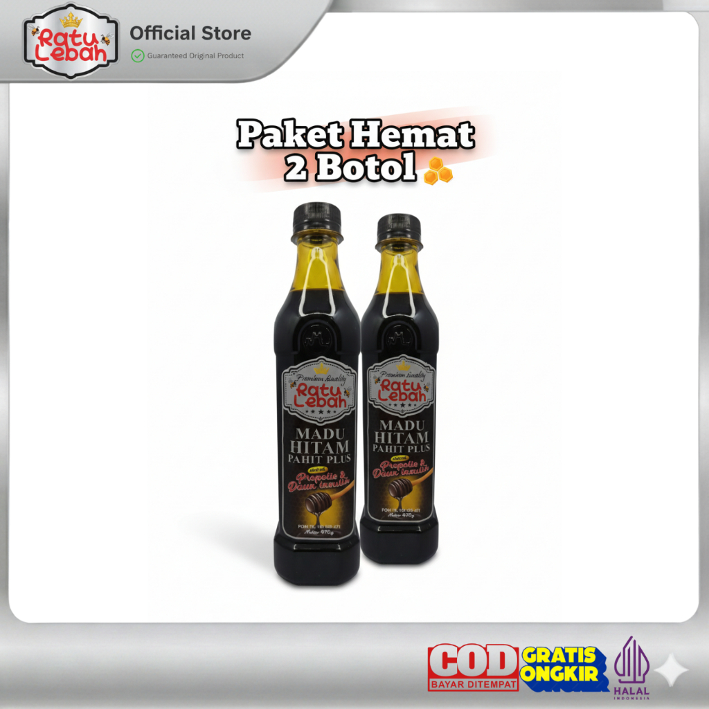 Ratu Lebah Paket Hemat 2 Botol Madu Hitam Pahit Ekstrak Propolis Daun Insulin Original BPOM Halal