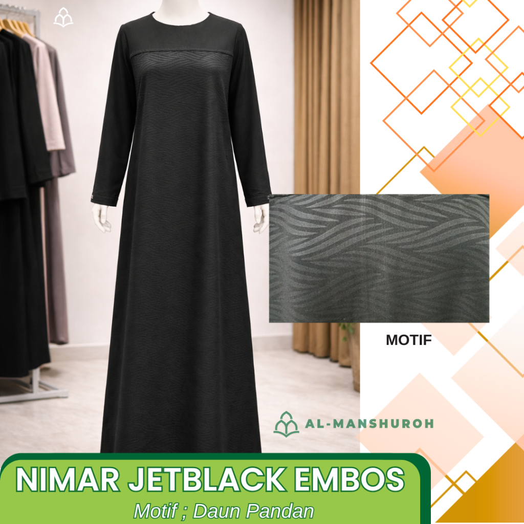 ABAYA NIMAR JETBLACK EMBOS MOTIF DAUN 4 - abaya premium ramadhan