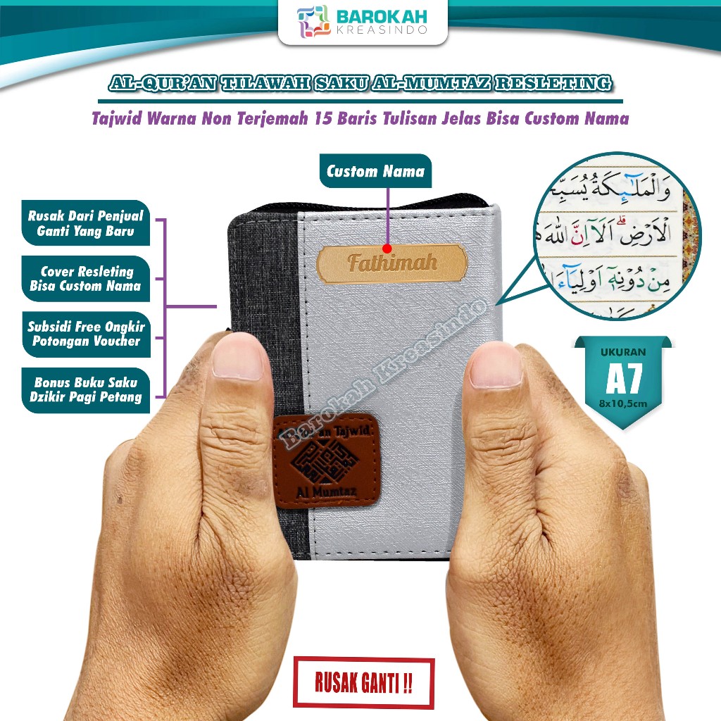 Mushaf Alquran Kecil Tilawah Al-Mumtaz A7 Resleting Saku Non Terjemah Tajwid Warna Al Quran Tanpa Te