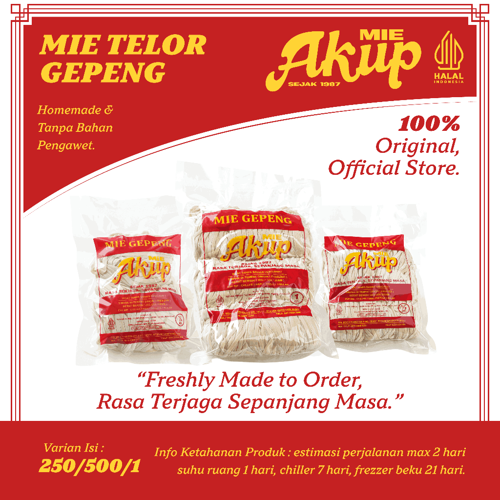 AKUP - Frozen Food Mie Telur Telor Gepeng Yamin Mie Ayam Tanpa Bahan Pengawet 250gr / 500gr / 1kg