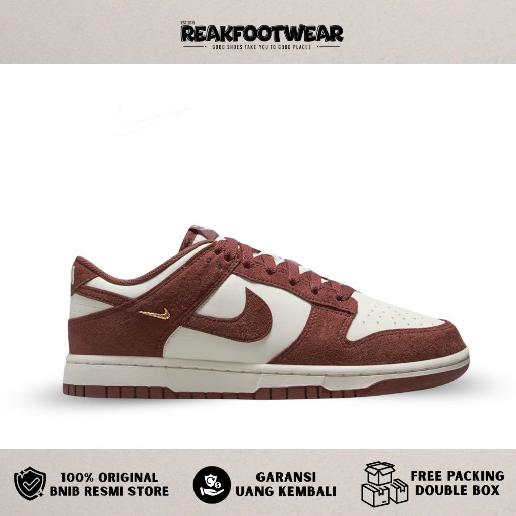 Nike Dunk Low Red Sepia Gold Mini Swoosh 100% Authentic - IB4417-104