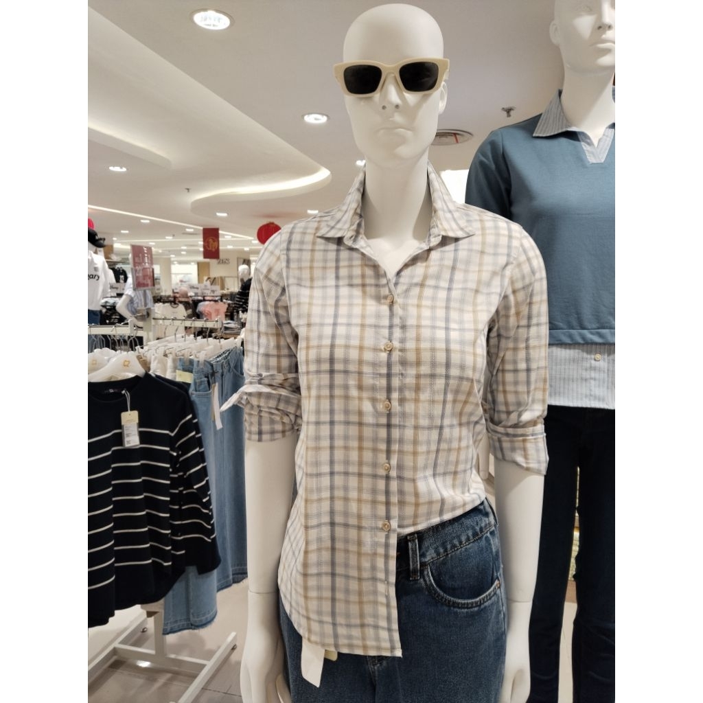 kemeja wanita c2 katun motif kotak kotak