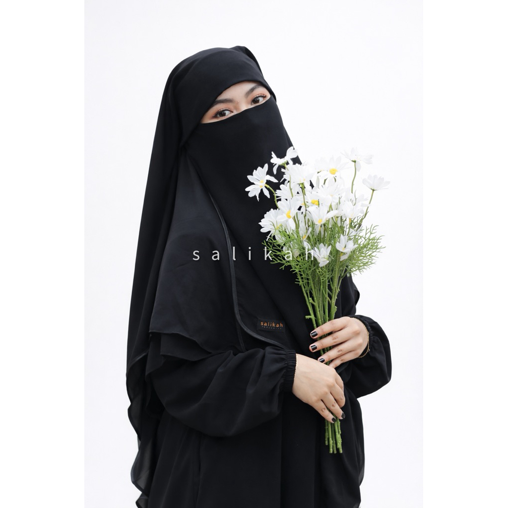 Salikah - Cadar Yaman Poni Long 2 Layer Bahan Sifon Silk Jetblack