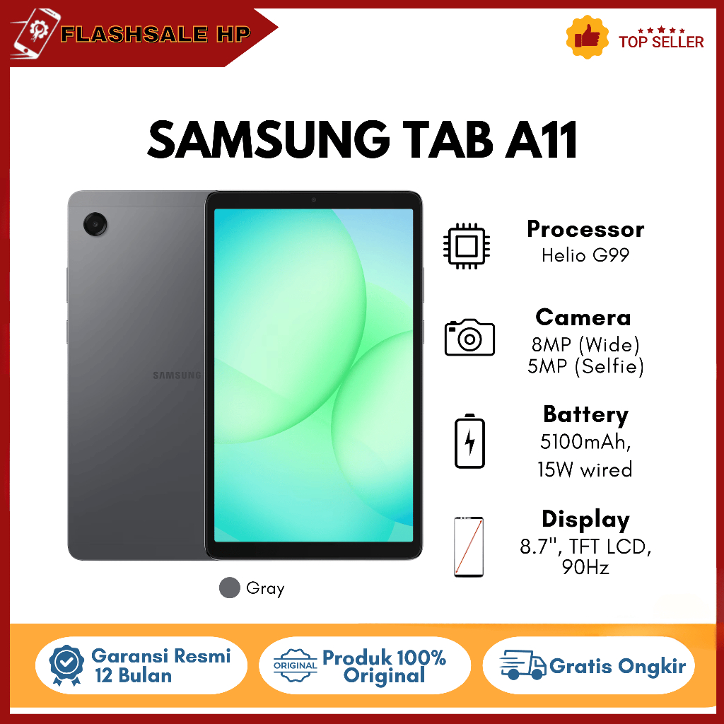 Samsung Tab A11 WIFI/LTE 4GB/64GB - 5100mAh - Garansi Resmi