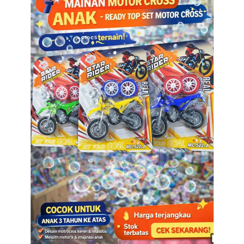 Mainan Anak Miniatur Motor Cross Ban Lepas Obeng Warna Acak