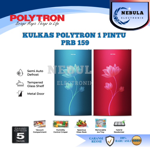 KULKAS POLYTRON 1 PINTU PRB 159/R/B/ POLYTRON KULKAS1 PINTU METALLIC 150 LITER- PRB 159 NEW