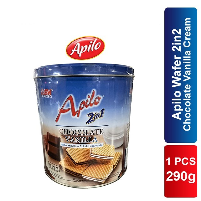 BISKUIT KUE KALENG APILO WAFER 2 IN 1 CHOCOLATE VANILLA 290 GR