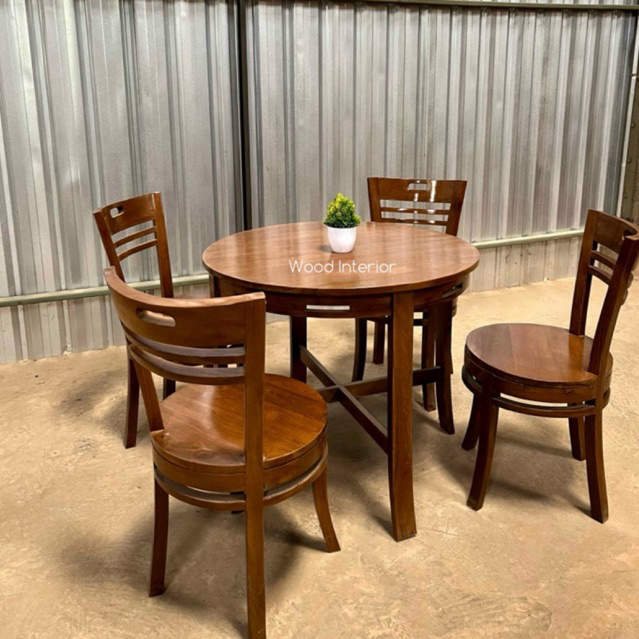 set meja makan bulat kursi 4 kayu jati | meja makan bulat minimalis | set meja makan murah