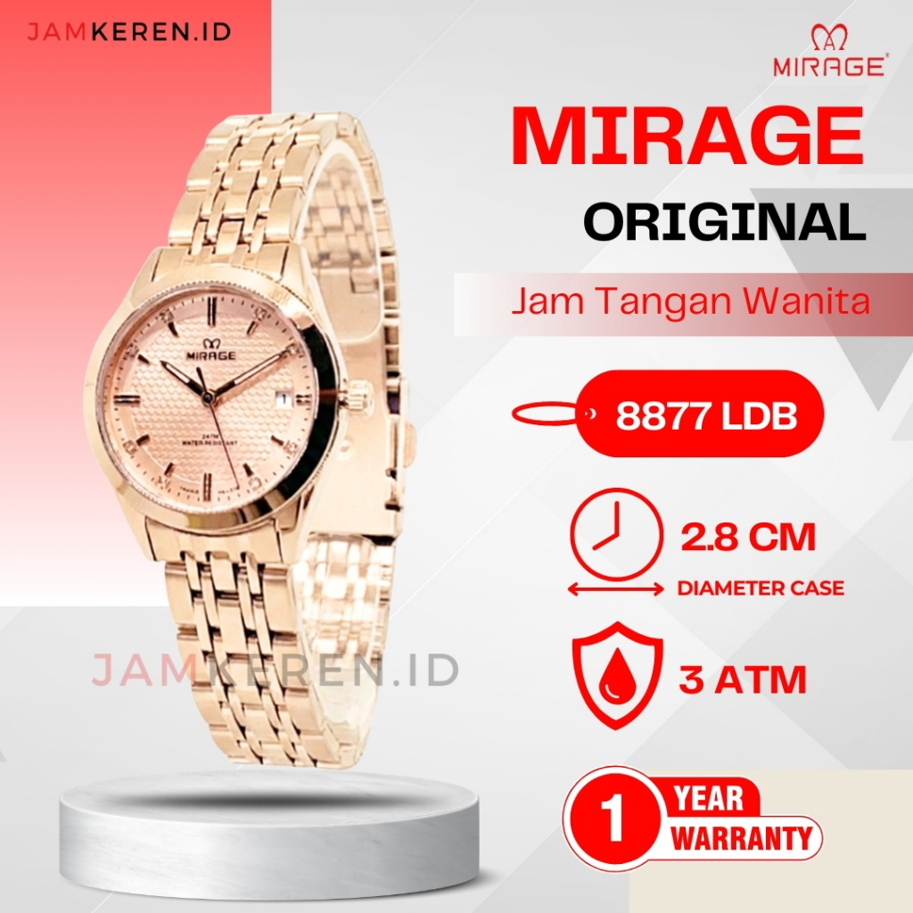 Mirage - Jam Wanita Elegan Mewah - Jam Tangan Mirage Wanita 8877 LD Original 100% Garansi Resmi
