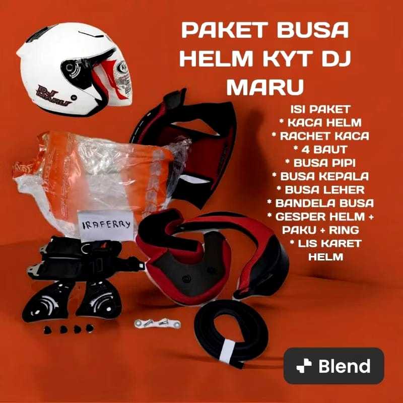Busa Helm KYT DJ Maru Fulset dengan Kancing Klip Plastik dan Besi + Kaca KYT DJ Maru + Lis Karet Hel