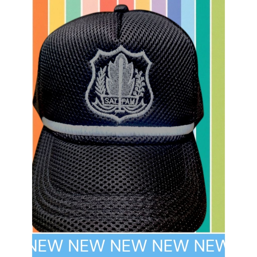 TOPI SATPAM SECURITY HITAM LIS PUTIH