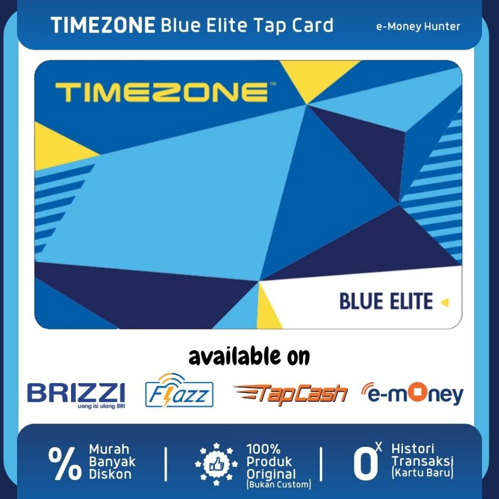 TIMEZONE Blue Elite Tap Card Time Zone Custom Doff e-Money Flazz TapCash Brizzi eToll eMoney NFC